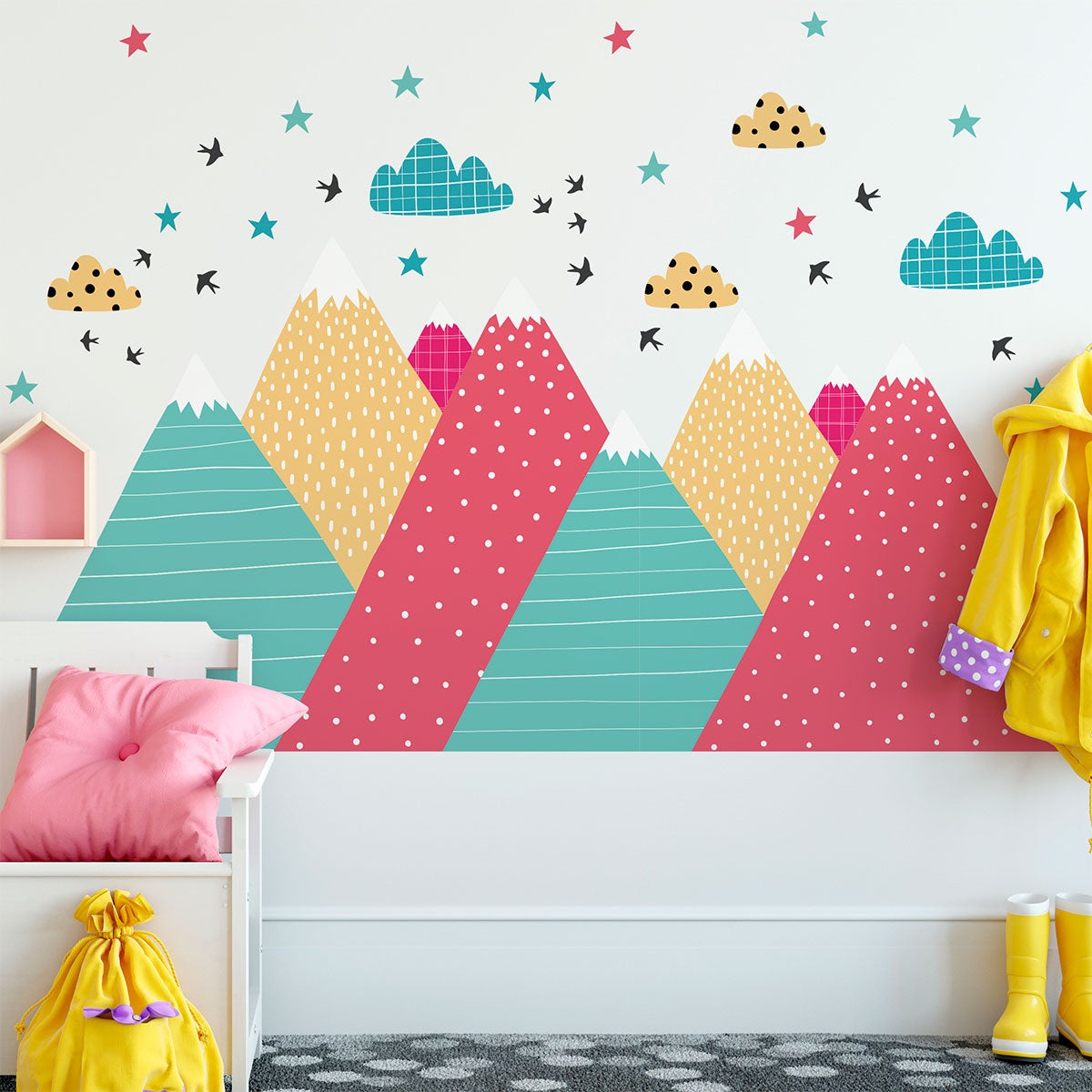 Vinilo niño escandinavo de montaña alenika - adhesivo de pared - revestimiento sticker mural decorativo - 90x135cm - 6