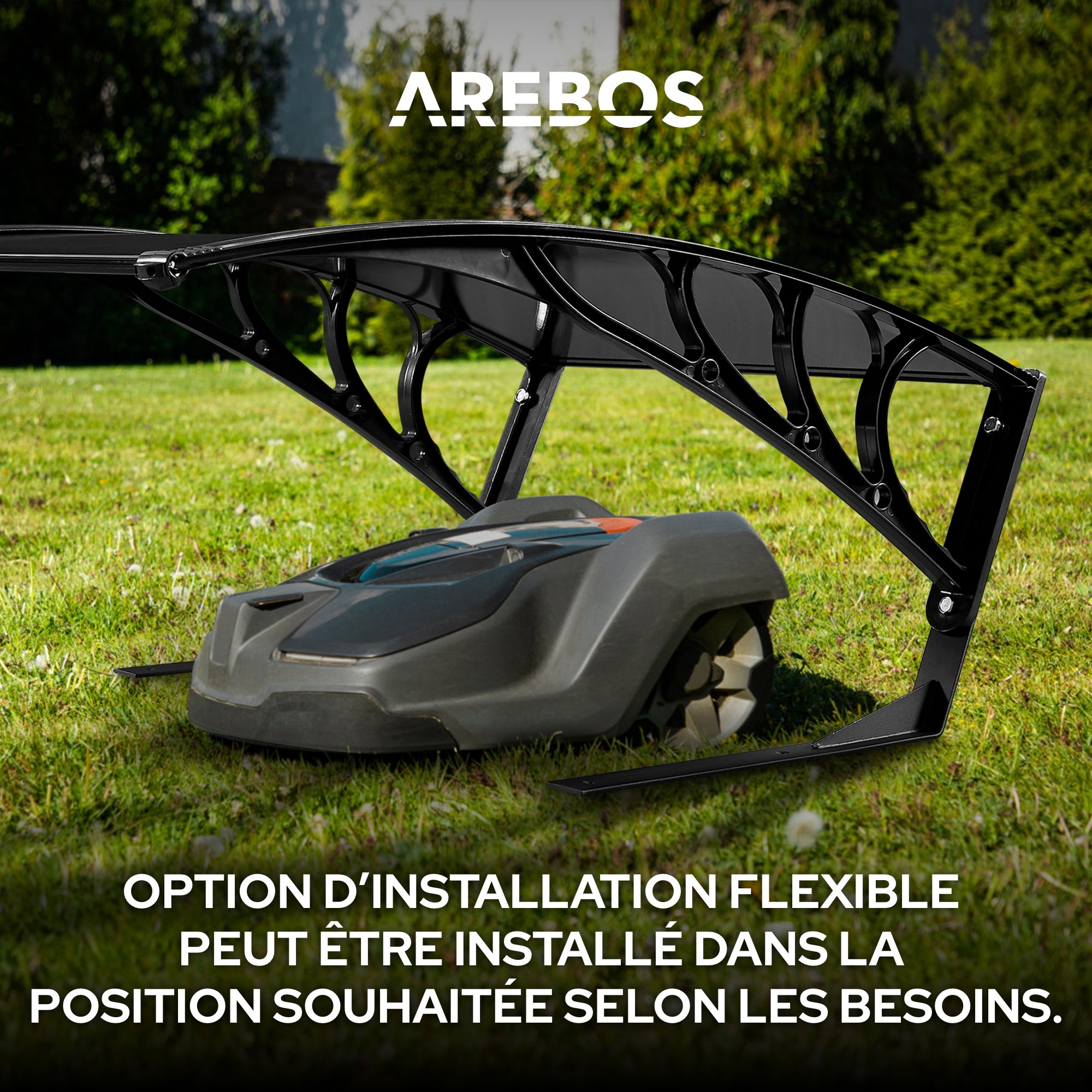 AREBOS Garage de tondeuse robot Abri pour Robot Taille 102 x 79 x 46 cm Résistant aux intempéries + protection UV Noir - 5