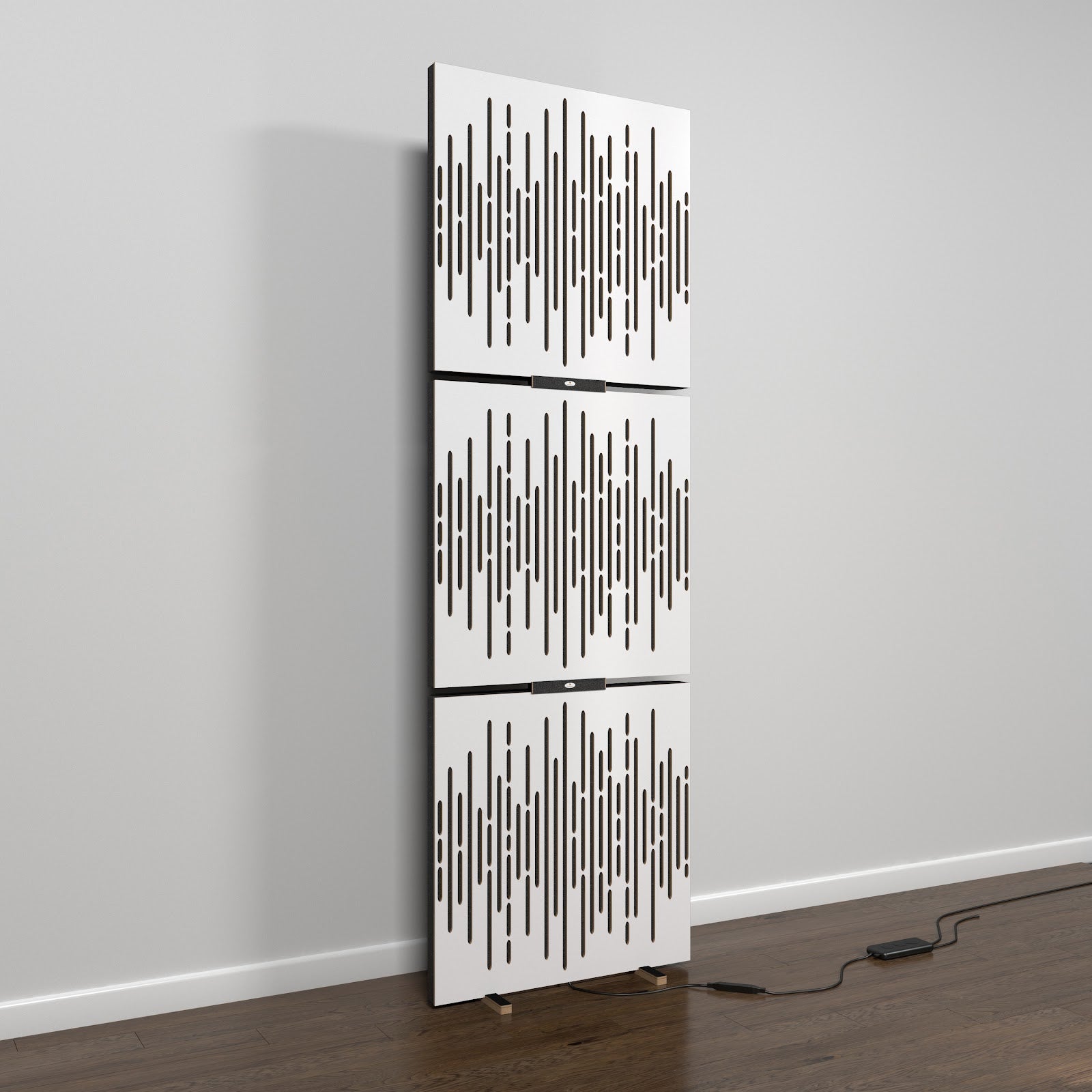 Lot de 3 panneaux acoustiques WAVE avec support de sol et rétroéclairage LED 150x50x5 cm -MDF perforé laminé et mousse acoustique -Blanc - 2