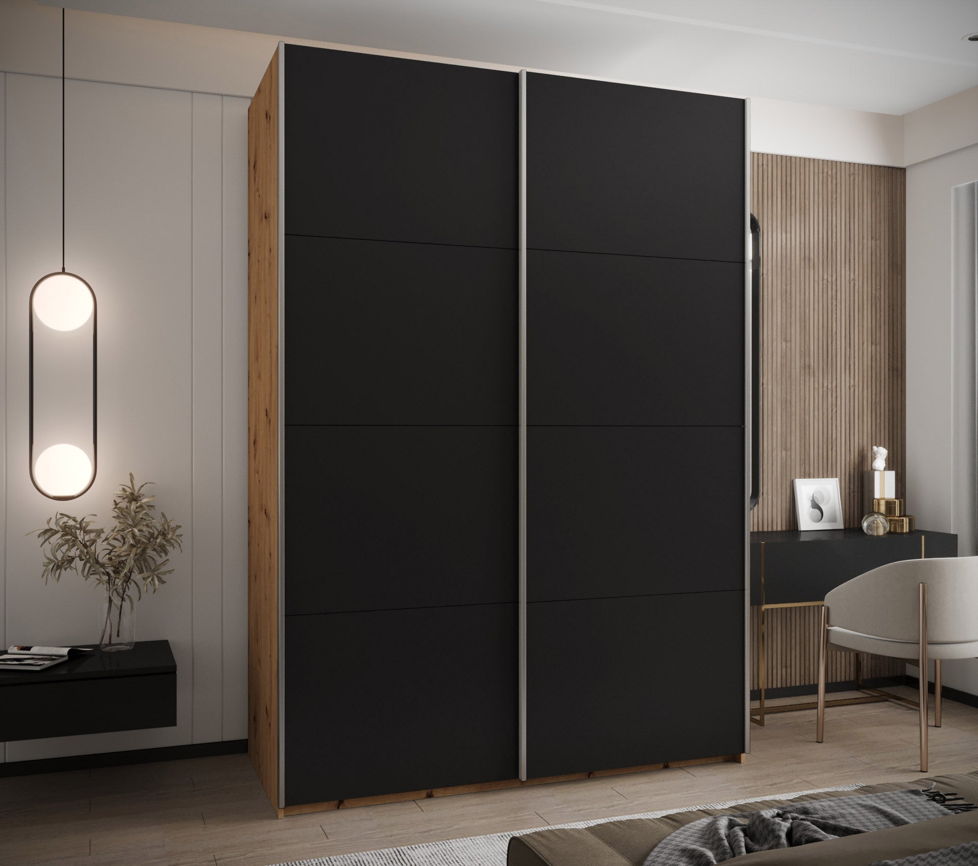 Szafa przesuwna wysoka Lux 1 170 x 64 x 245,5 cm artisan + czarny + u. srebrny - Abiks Meble - 2
