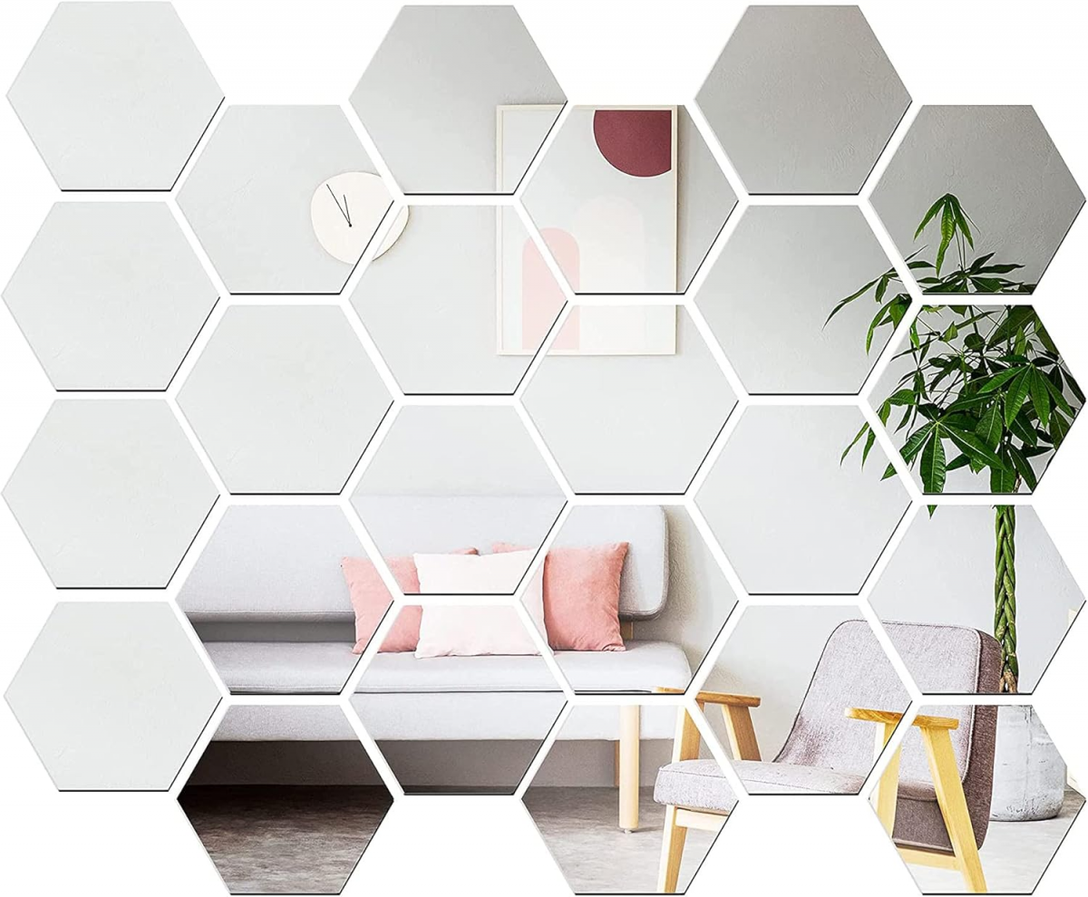 24 de piese oglindă hexagonală acrilică DIY oglindă de perete pentru sufragerie baie 184 * 160 * 92 mm