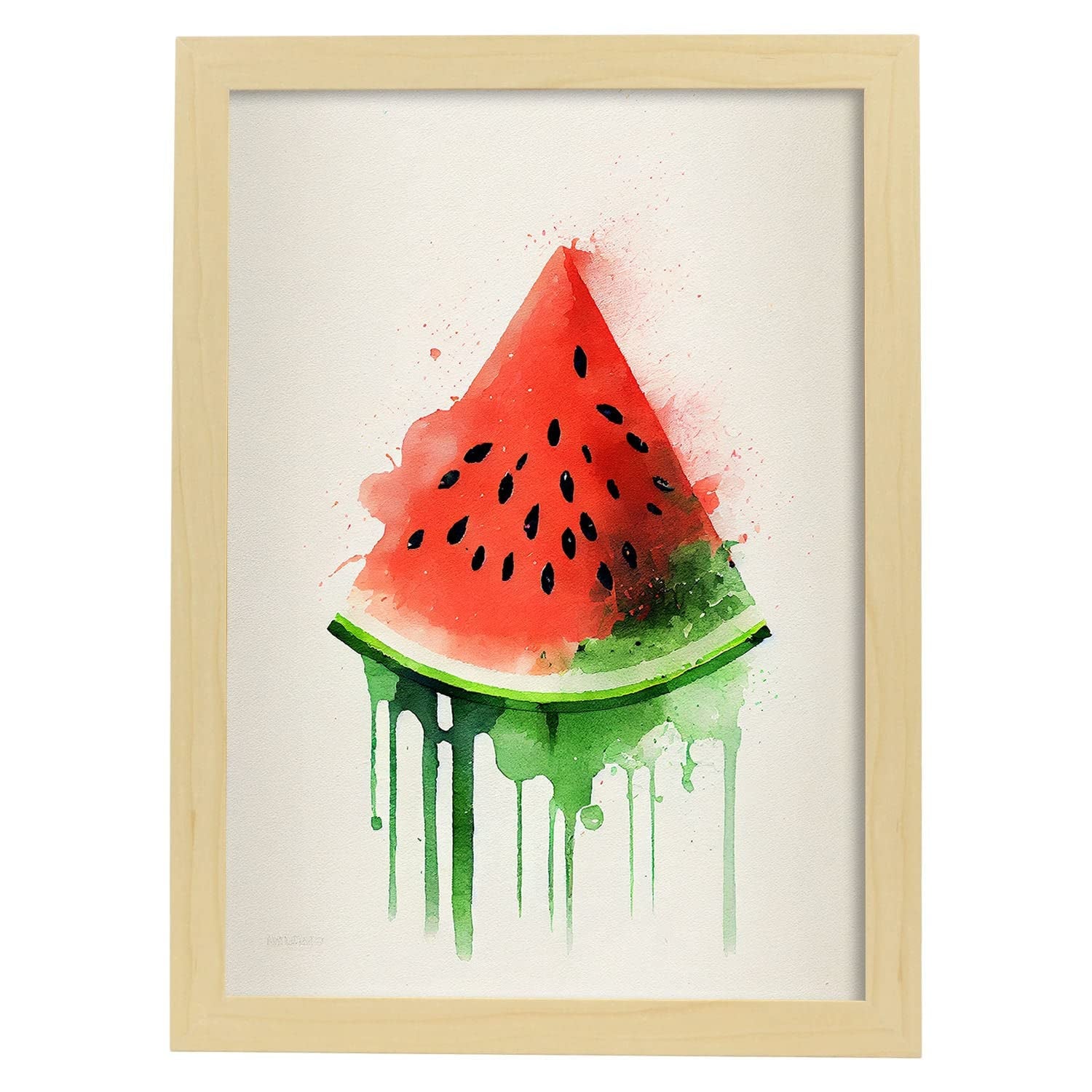 Nacnic poster de sandía a todo color ilustraciones de frutas verduras y comida sana en estilo acuarela y modelo 1 a3 con marco de madera clara