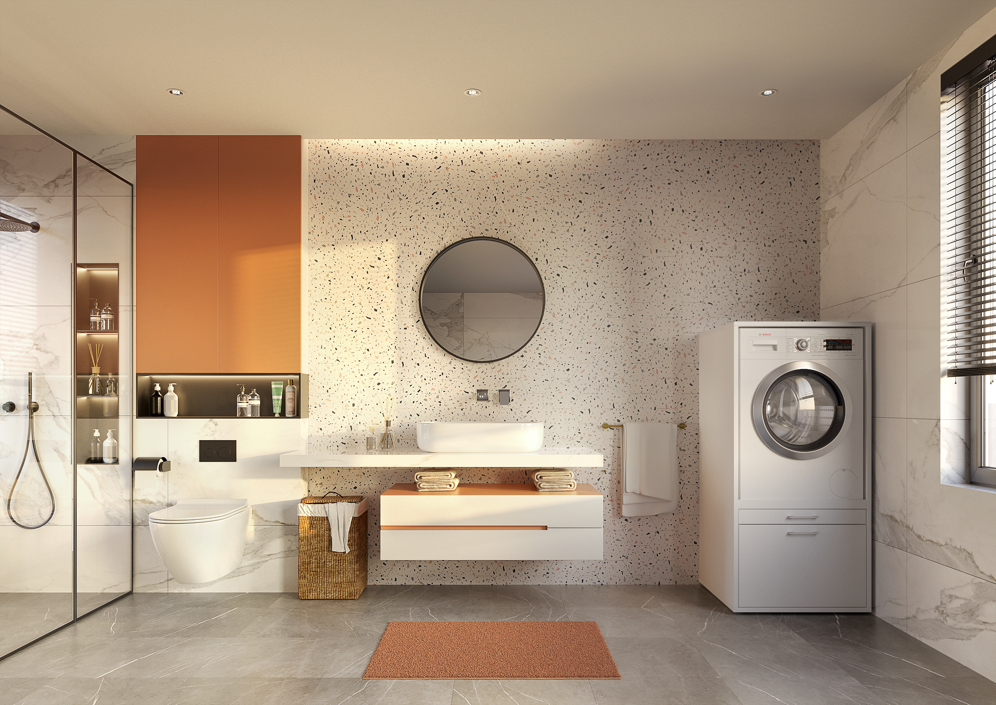 Mueble para lavadora y secadora en alto con bandeja extendible 67 (Ancho) x 207 (Alto) 65 cm (Fondo). Armario ideal para su lavandería. - 2