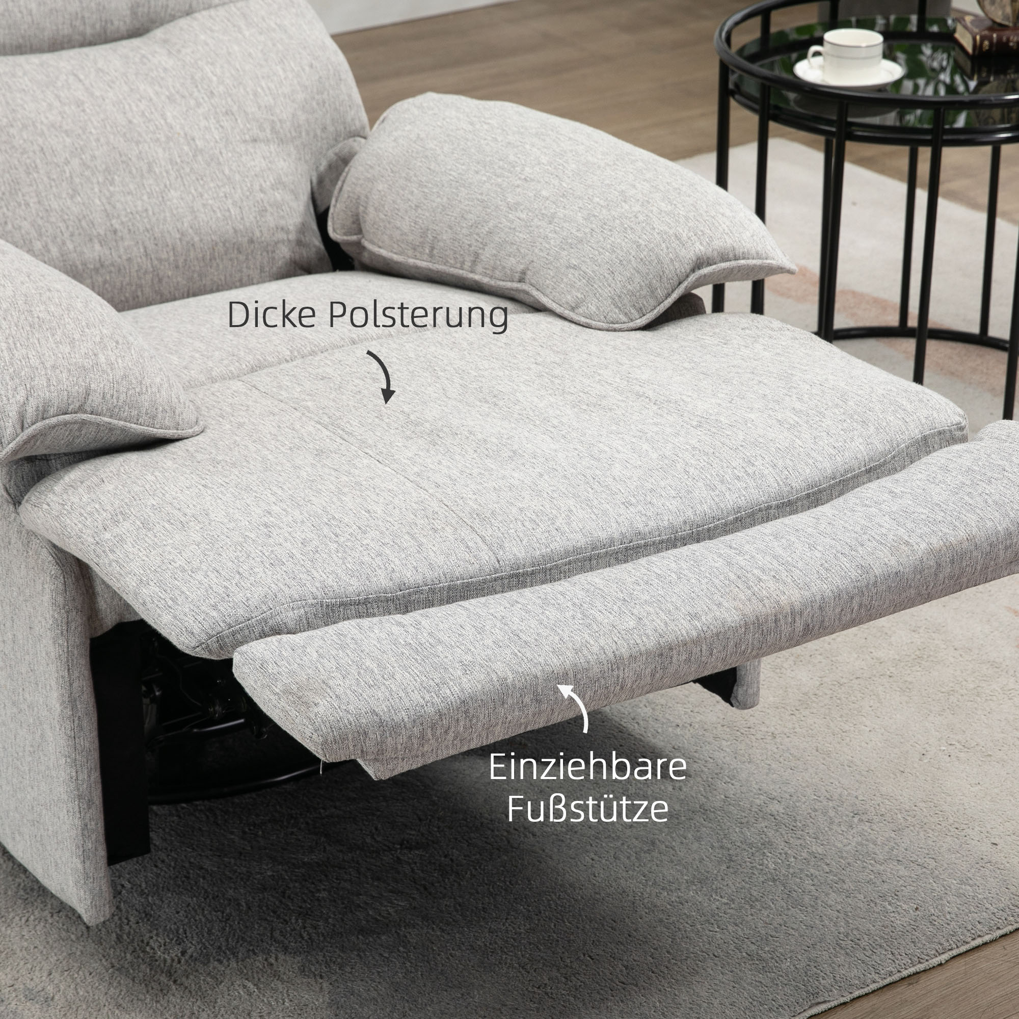 Fauteuil inclinable avec repose-pieds, supporte jusqu'à 160 kg, 89 x 98 x 101 cm, gris clair - 7