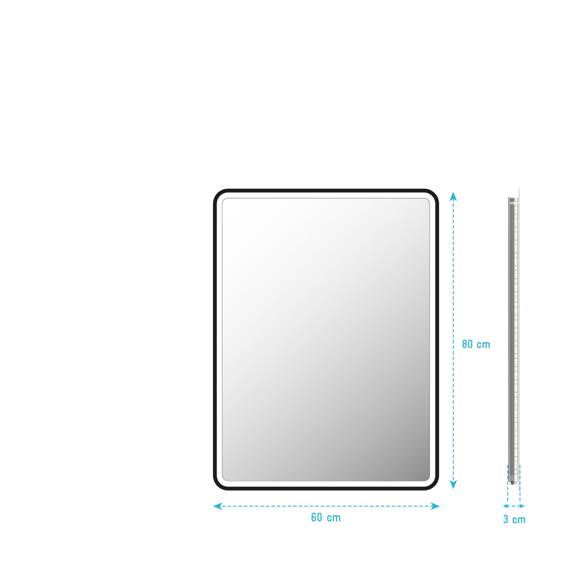 Miroir salle de bain avec eclairage LED et contour noir - 60x80cm - GO BLACK LED - 5