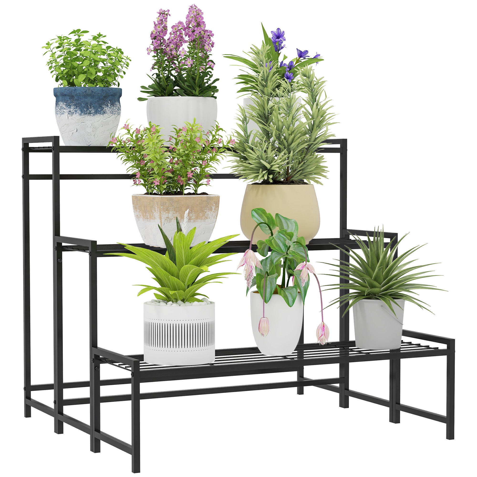 Support à plantes à trois niveaux avec échelle et structure métallique ...