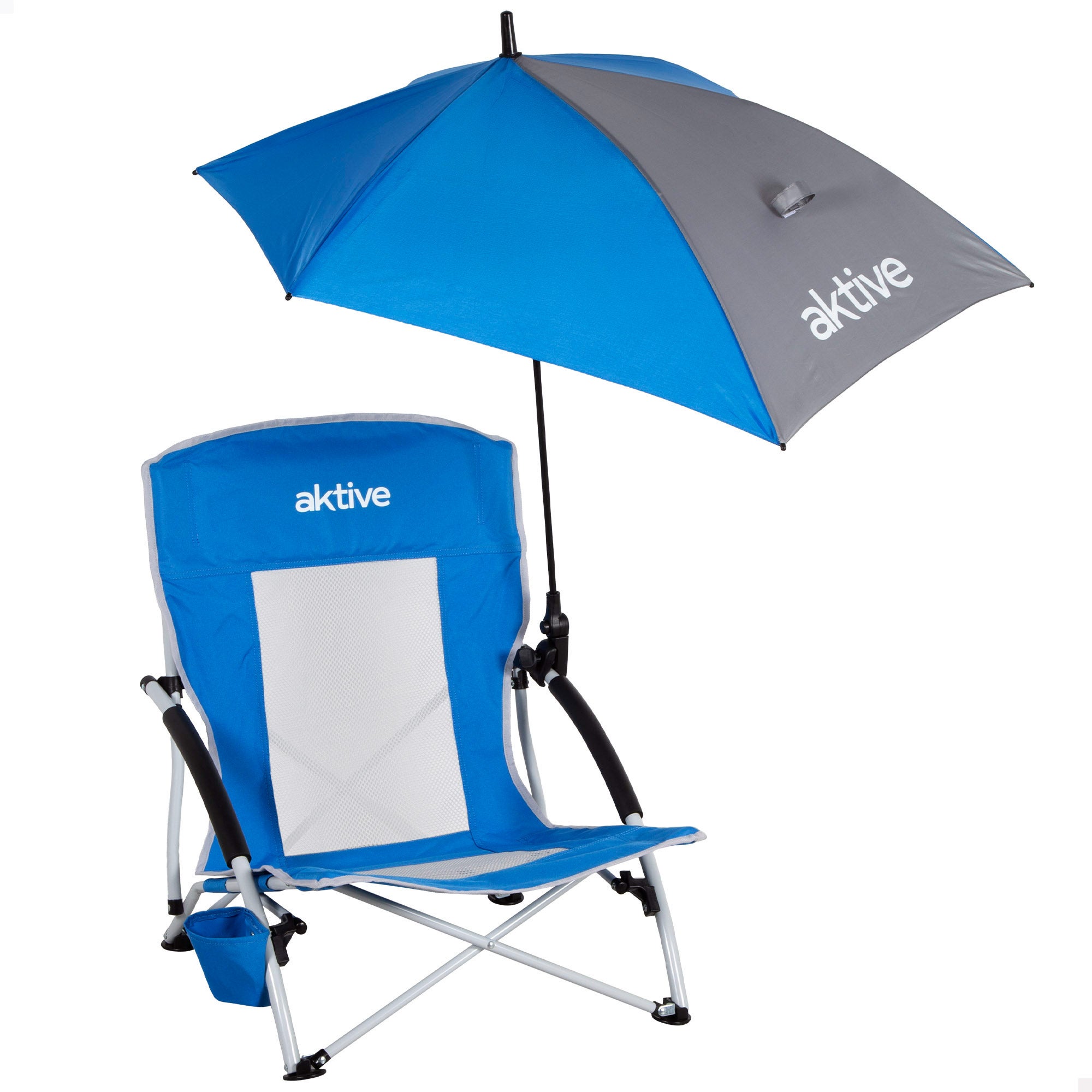 Aktive silla plegable con sombrilla y posavasos 50x49x65 cm azul