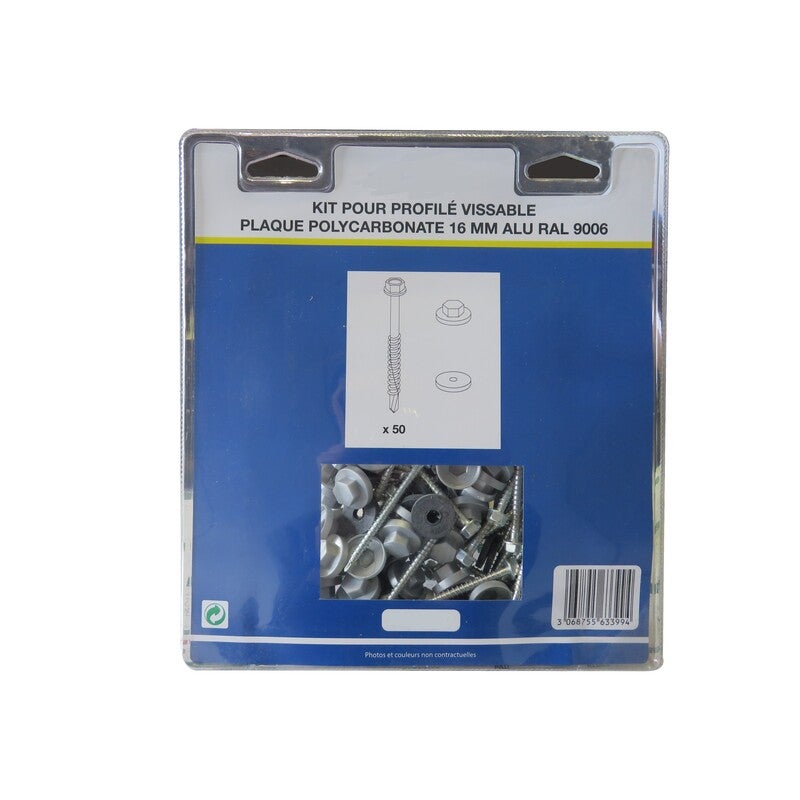 Kit pour profil vissable plaque polycarbonate (50 pcs) - Coloris - Aluminium, Epaisseur - 16 mm - 2