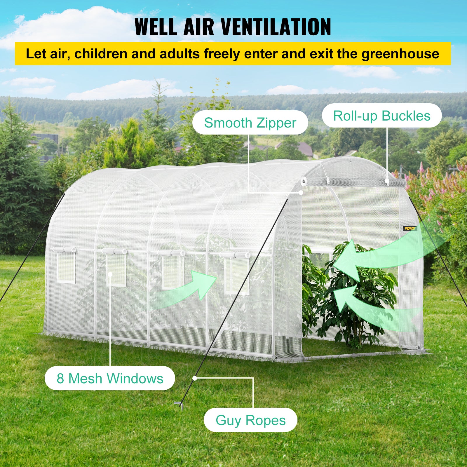 Serre Tunnel Jardin VEVOR 4,6x2,1x2,1 m Tente Abri Plantes Cadre en Acier Galvanise Couverture Etanche PE 1 Poutre Superieure 2 Poteaux Diagonaux 1 Po - 5