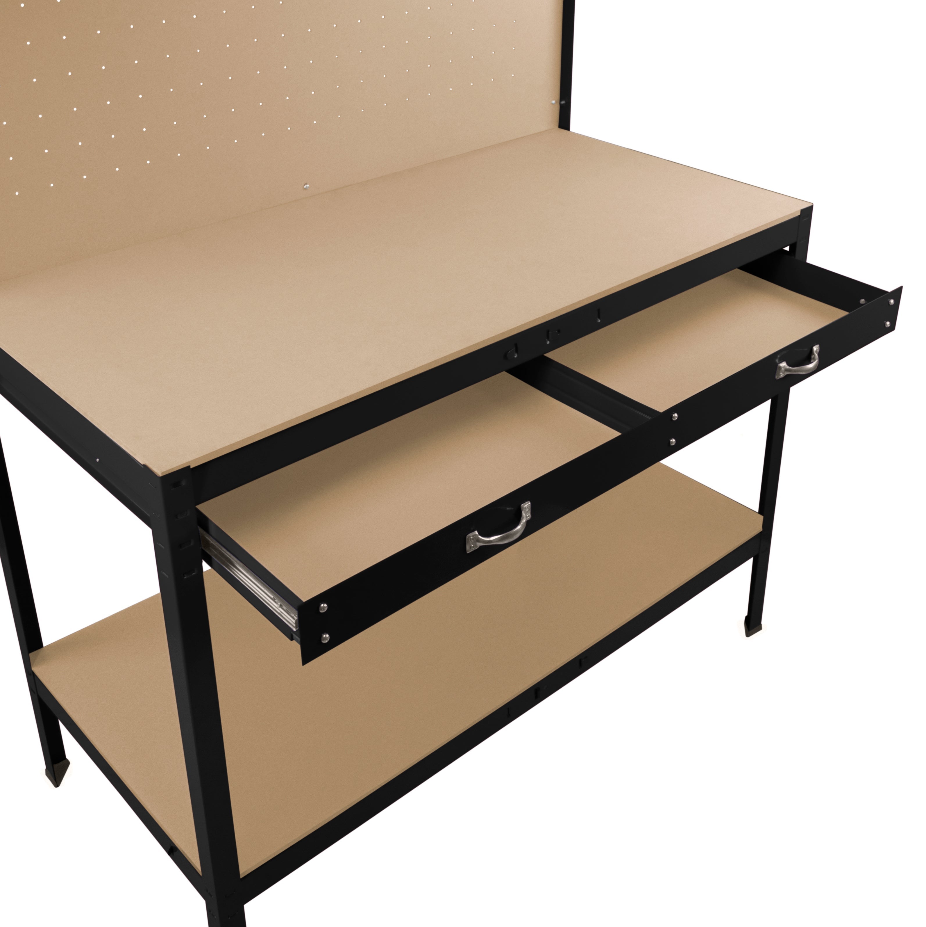Établi de Travail en Acier Noir avec Tiroirs & Panneau Perforé 120 x 60 cm Capacité de 370 kg LED Intégré Bricolage - 3