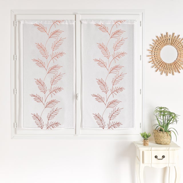 Paire voilages avec motif feuilles brodées - Terracotta - 60x120 cm - Polyester