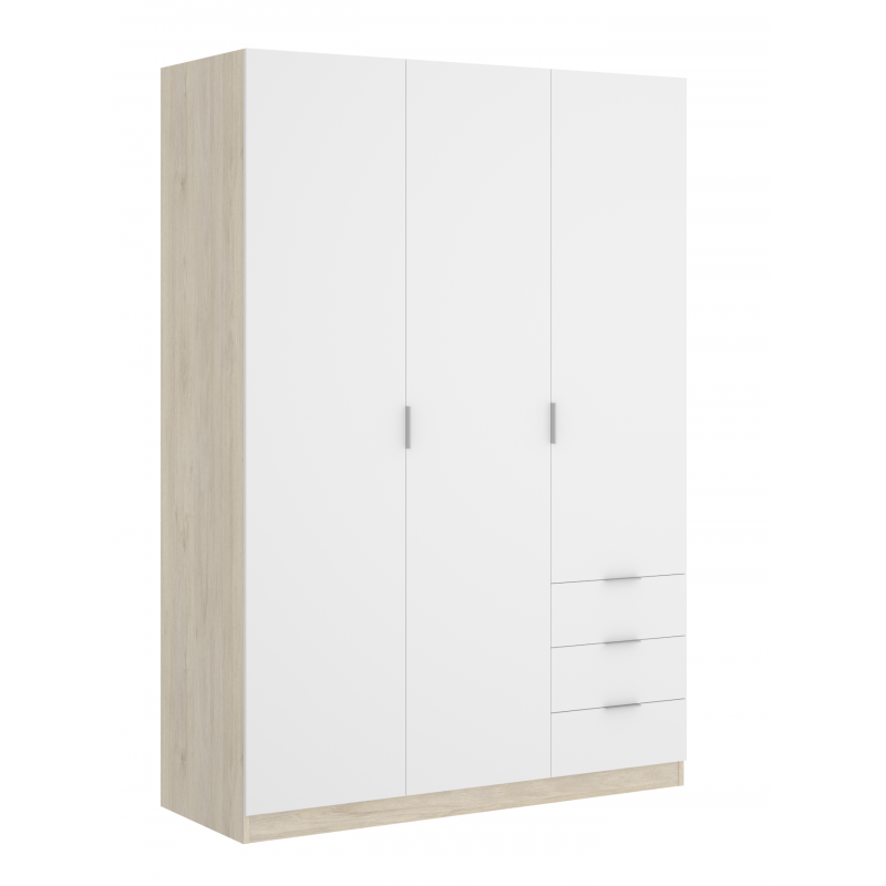 Mobelcenter – Armario Matrimonio 3 Puertas 3 Cajones – Color Blanco Artik y Roble Canadian – Ancho: 121 cm x Fondo: 52 cm x Alto: 180 cm - (0984) - 2