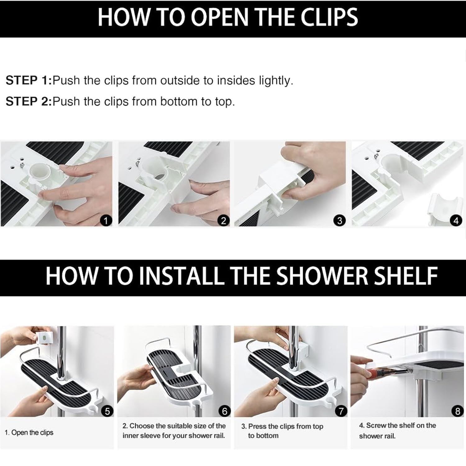 Étagère de douche sans perçage pour rail de douche, support organisateur de salle de bain pour shampoing, convient aux rails de 24 à 25 mm - 5