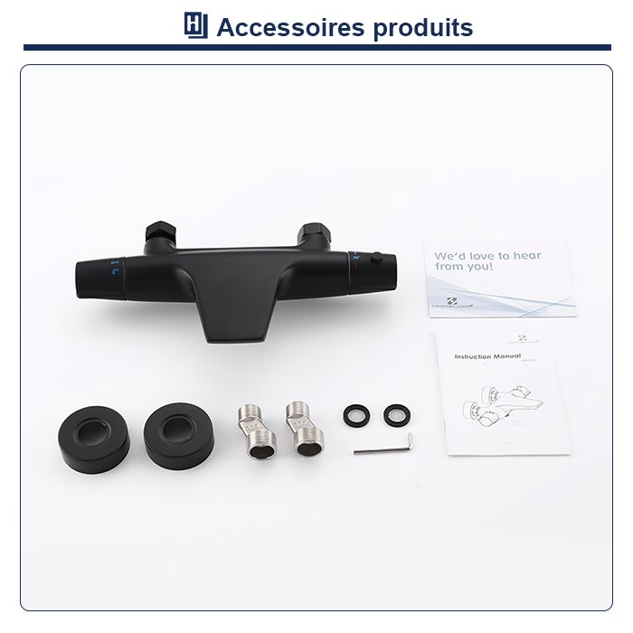 Mitigeur Thermostatique de Baignoire Robinet Cascade pour Baignoire Robinet Noir en Laiton Design Elégant - 9