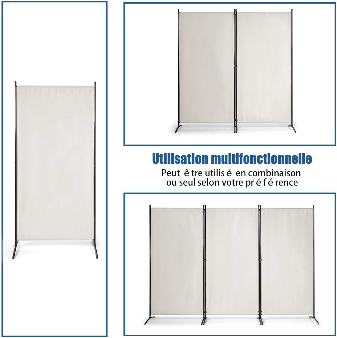 Cloison à 3 Panneaux, Paravent Pliable avec Charnières Résistantes en Acier, Cloison Autoportante, pour Maison, Bureau, Salle de Bain 260x 183cm Beige - 4