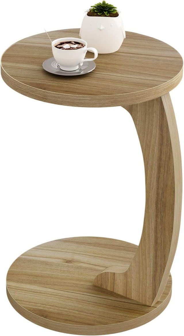 WOLTU Table d'Appoint, 38x55 cm, Table Basse Ronde, Bout de Canapé, Table Salon, Table Basse Scandinave, en MDF, Chêne Clair