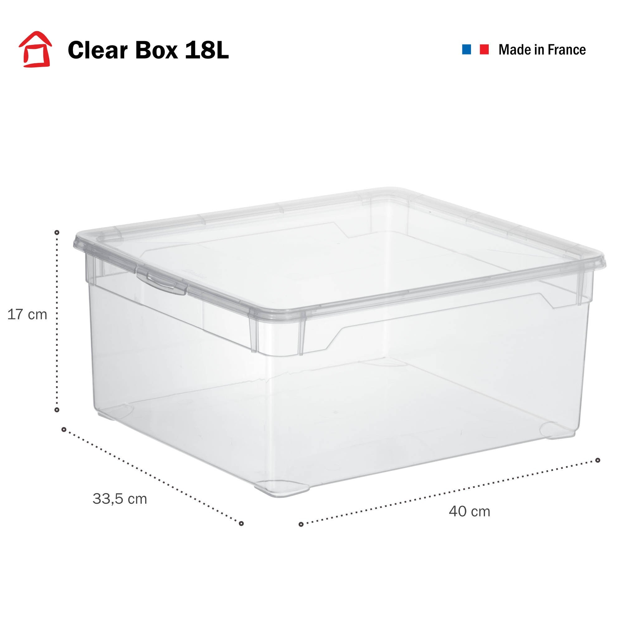 Lot de 10 boîtes de rangement en plastique transparent 18L avec couvercle CLEAR BOX - 2