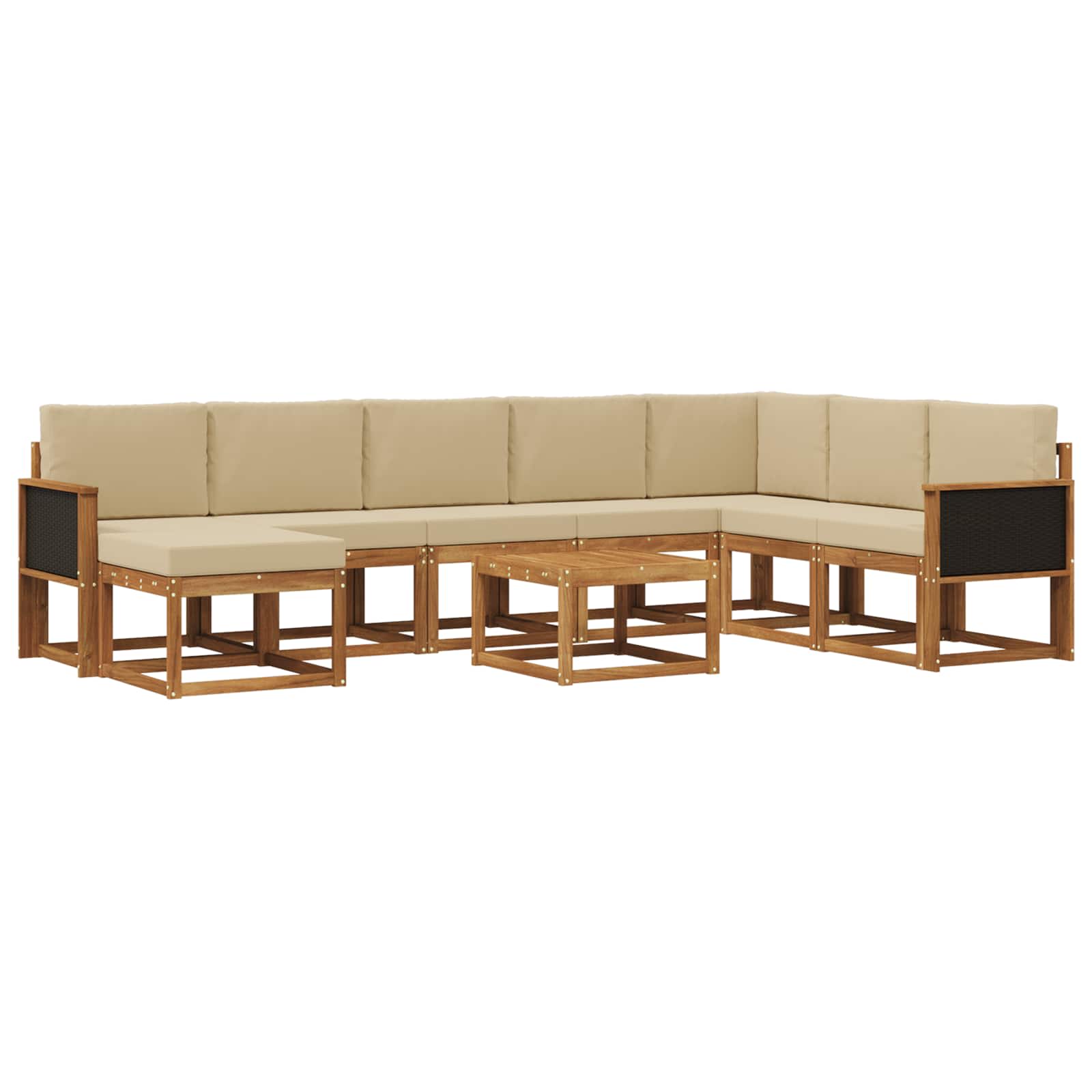 Ensemble de canapés d'extérieur, 9 pièces, en polyester, naturel et beige, pour la terrasse - 2