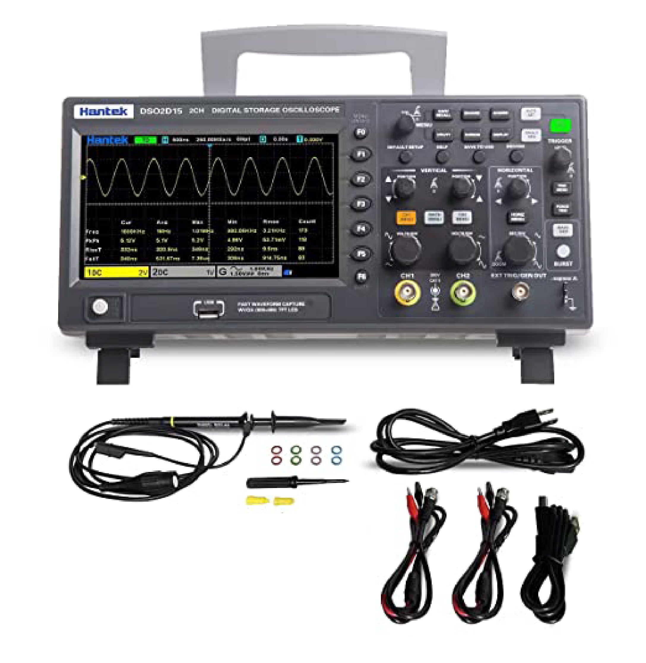 Oscyloskop cyfrowy Hantek DSO2D15 2-kanałowy 150MHz 1 kpl.
