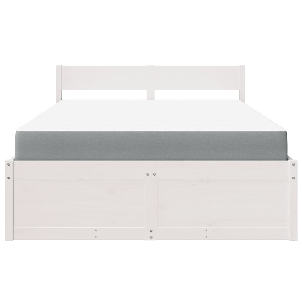 Lit avec tiroirs et matelas, blanc, en bois massif de pin, pour la chambre, 120 × 190 cm - 4