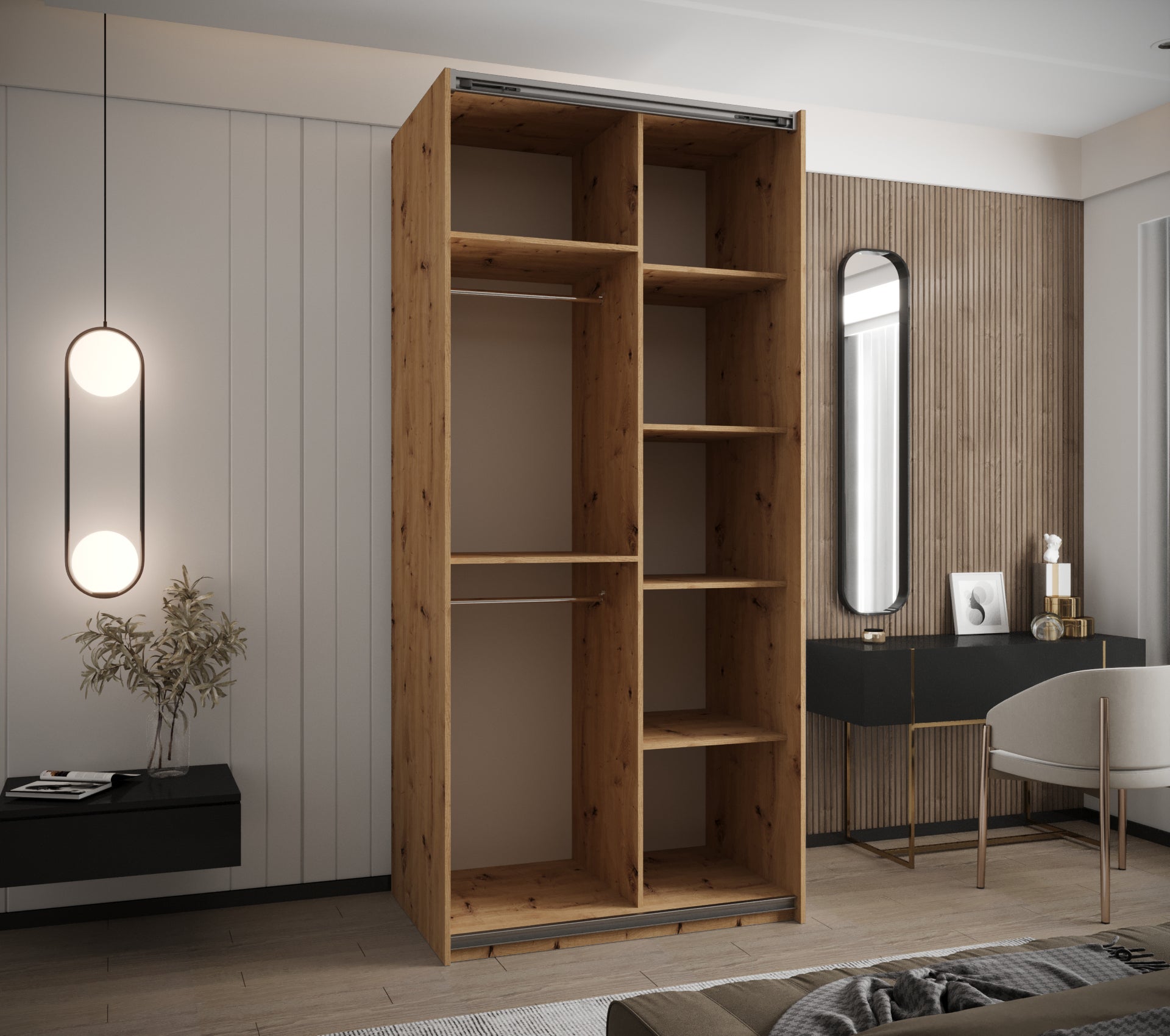 Szafa przesuwna wysoka Lux 4 100 x 64 x 245,5 cm artisan + artisan + u. srebrny - Abiks Meble - 4