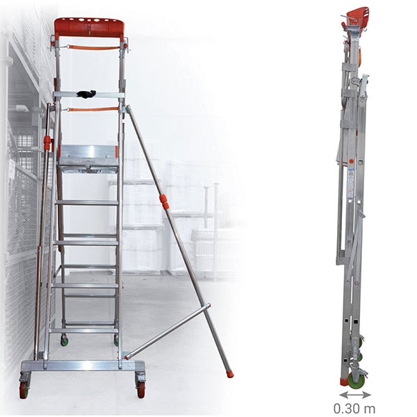 Escabeau roulant 4 marches - Hauteur de plateforme: 1.03m - Hauteur atteignable: 3.03m - CTA-4 - 3