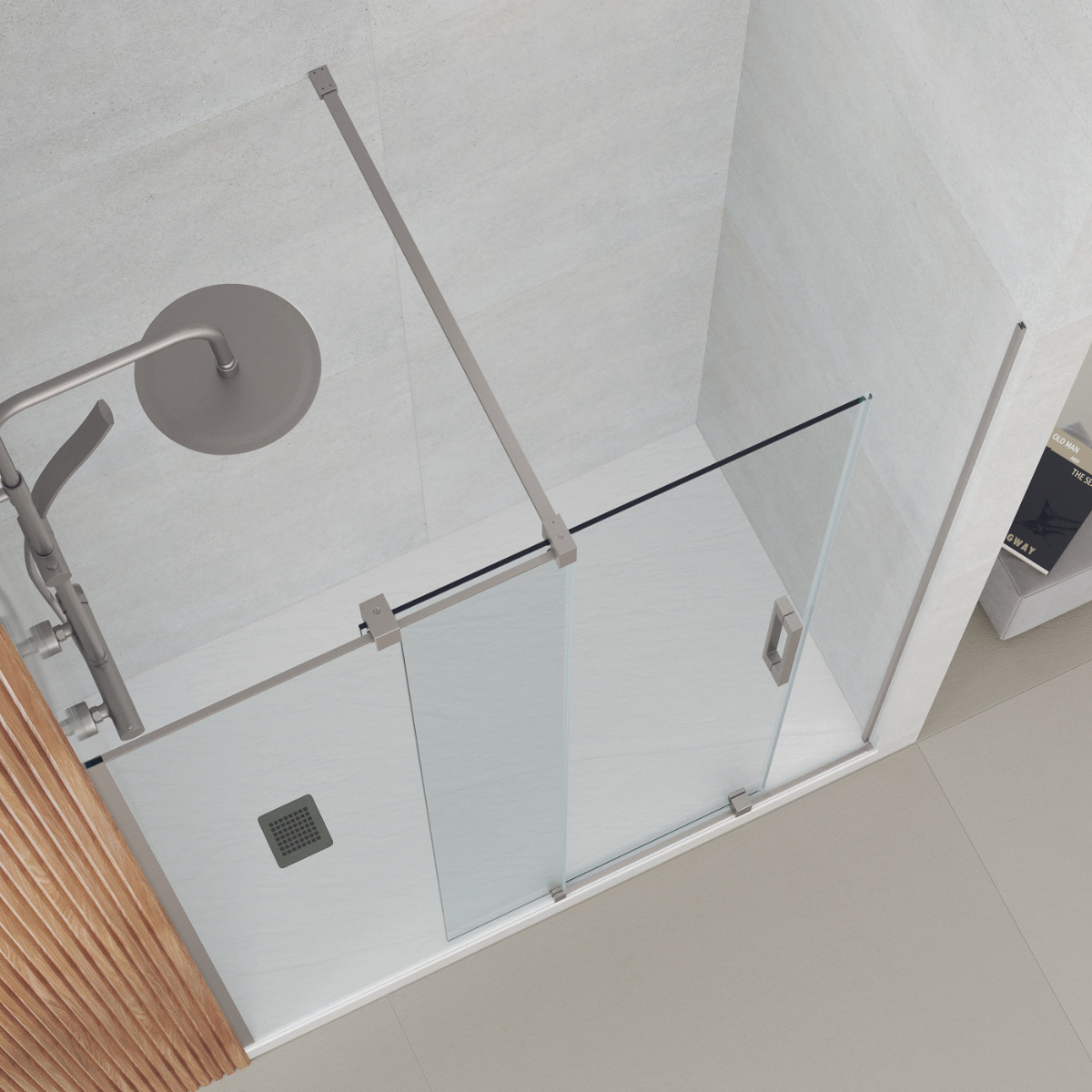 Parete doccia scorrevole frontale | Vetro temperato trasparente da 8 mm | Anticalcare | Profilo in titanio 140 cm - 2