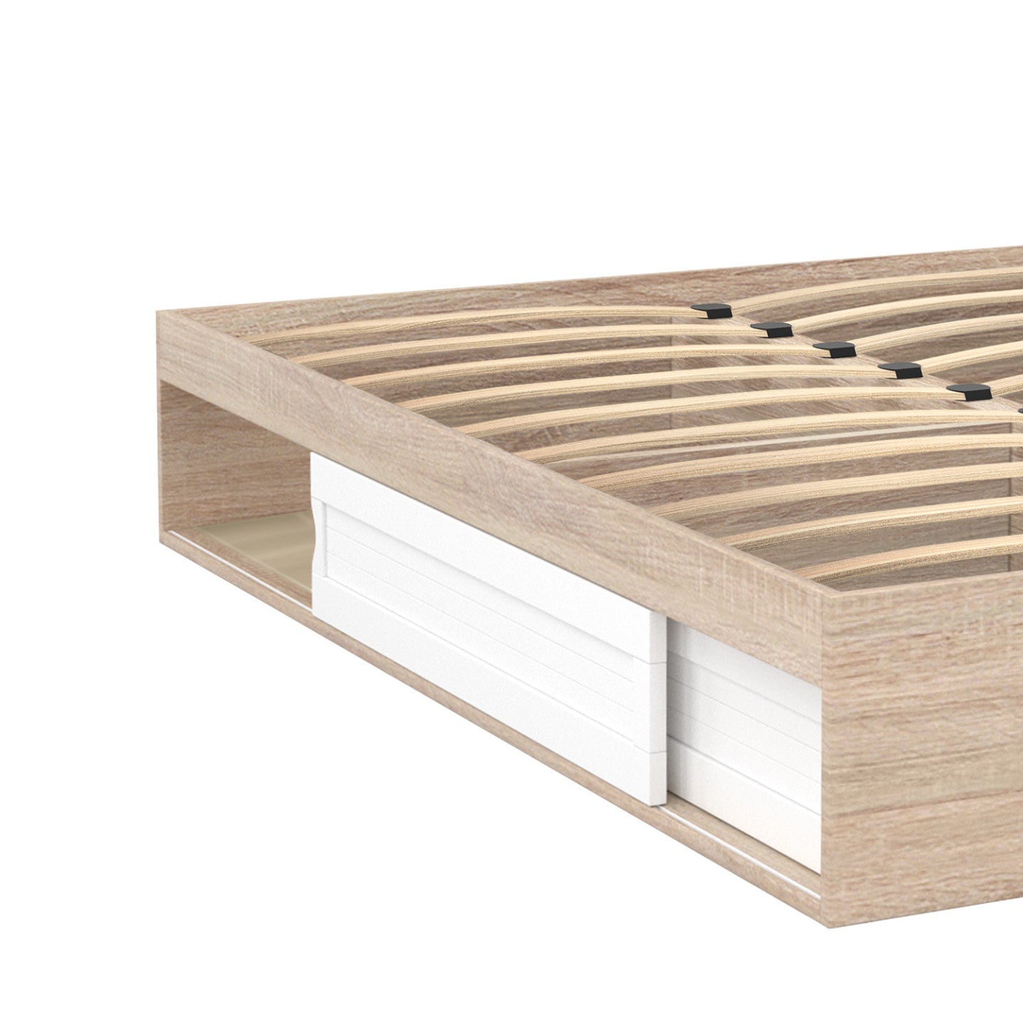 Cadre de lit double SALEM avec rangements et sommier 160 x 200 cm façon hêtre et blanc - 5