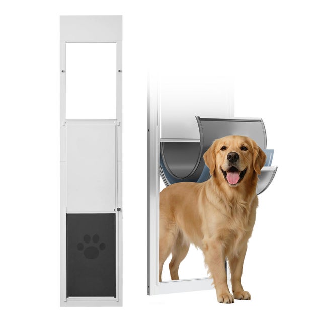 Chatiere pour porte coulissante SucceBuy en verre, adapté aux chiens et chats, hauteur ajustable de 1927 a 2049 mm, rabat a trois couches, taille XL