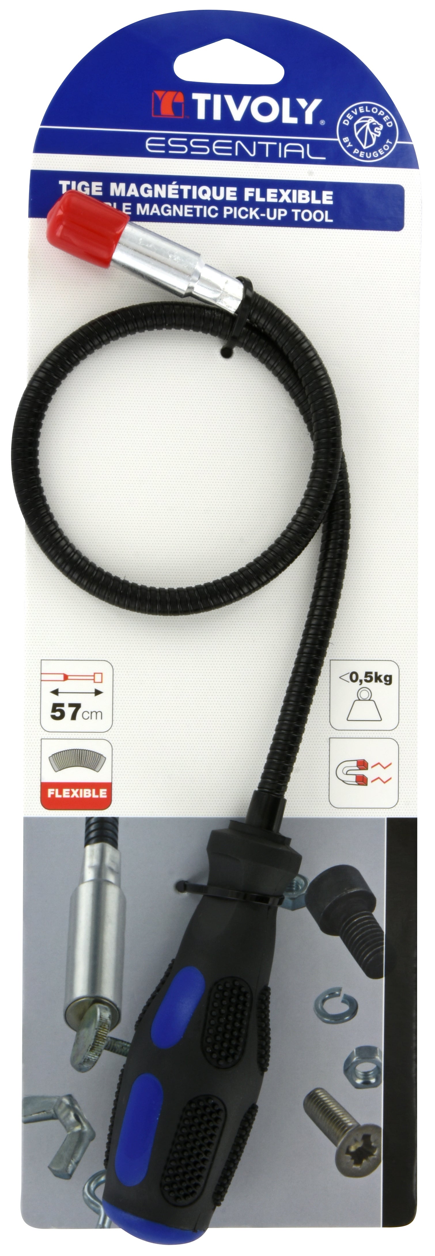 Tivoly • Tige Magnétique Flexible L57cm - Ramassage des Pièces Métalliques Accès Difficile - Poignée Dentelée Meilleure Préhension - Poids Max 0,5kg - 2