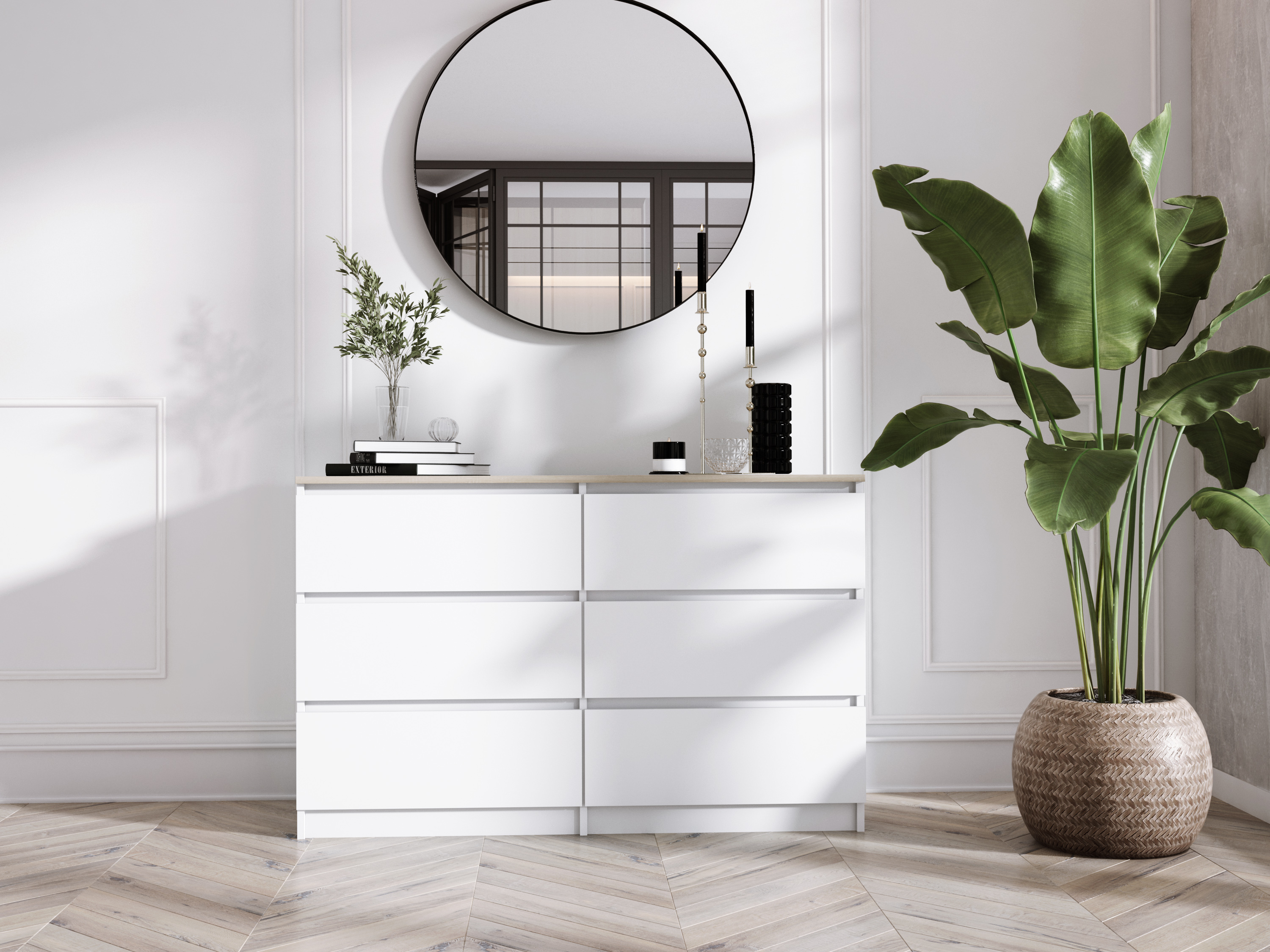 Cassettiera 6 cassetti : Bianco Opaco / Rovere Sonoma TOP, 120 x 78 x 39 cm - 3