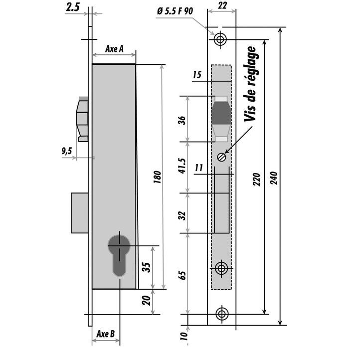 Serrures Metallux F107395000 7/39.5 S/G Pène +5 – Neuve, Quincaillerie Bâtiment