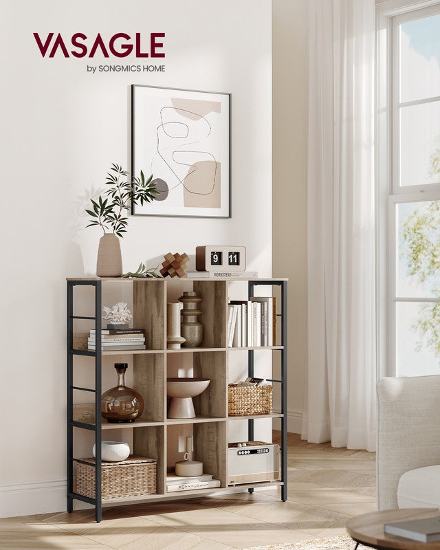 Meuble de Rangement 3 Niveaux, Étagère Rangement, Bibliothèque Style Industriel, 9 Cubes, 30 x 100 x 103,1 cm, Marron Camel et Noir d'Encre - 2