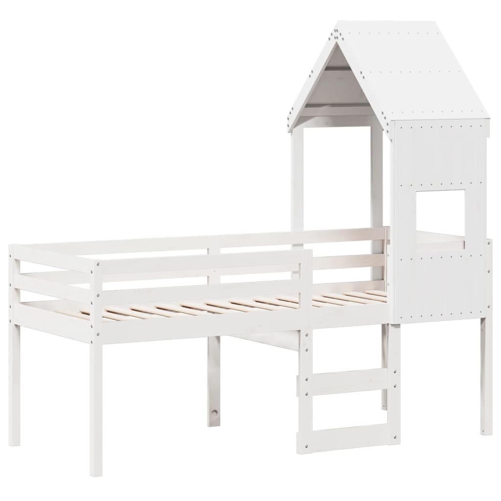 Lit haut avec toit, bois de pin blanc massif, 75x190 cm — COMFORTXL - 3