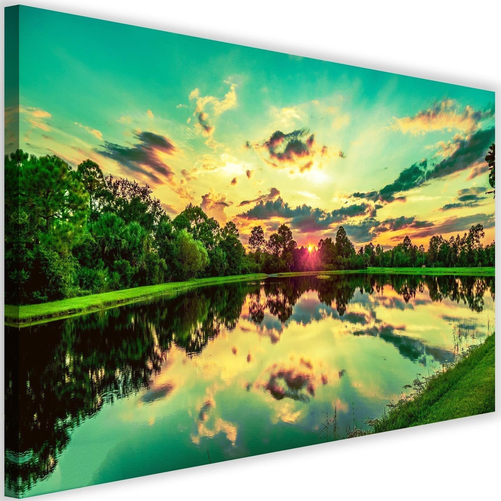 Tableau lever de soleil sur le lac - 90 x 60 cm | Leroy Merlin