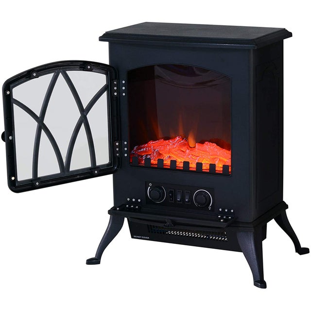 Chimenea eléctrica móvil 1000/2000W, estufa silenciosa, efecto llamas, 30 m², negro