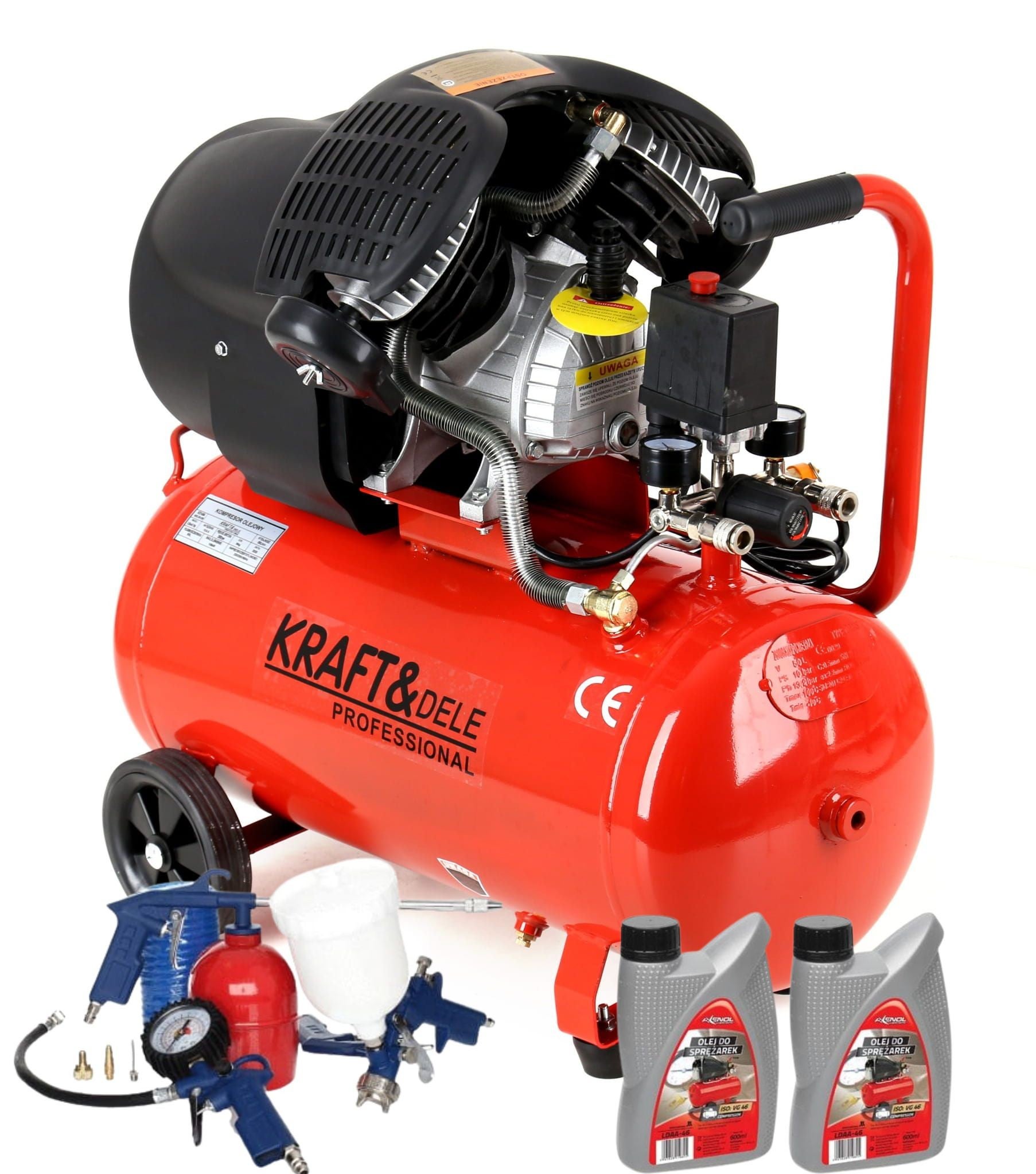 Set Compresor de aer cu ulei, 50L, 2 pistoane, set 8 în 1, 3 kw, 530l/min 8buc