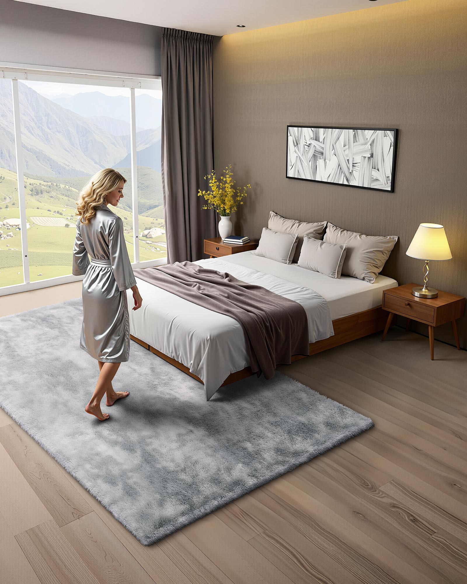 Tapete sala VEVOR pelo longo de 1,83 x 2,74 m, decoração moderna para interiores, antiderrapante, macio e espesso, com base não tecida, cinzento claro - 2