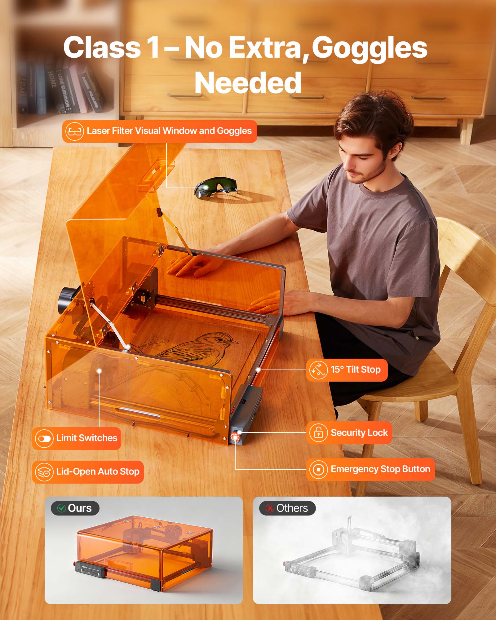 VEVOR Graveur Laser 20 W, Machine Gravure et Découpe Laser, avec Boîtier, Zone Travail 30 x 30 cm, Vitesse Gravure 7000 mm/min, pour Bois, Cuir, Verre - 5