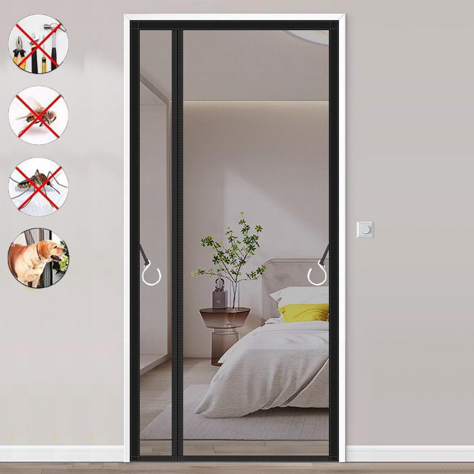 Magnetyczna moskitiera przeciw komarom na lato, niewidoczna moskitiera przeciw owadom latającym, kurtyna do drzwi przeciw komarom, czarna (80*210cm)