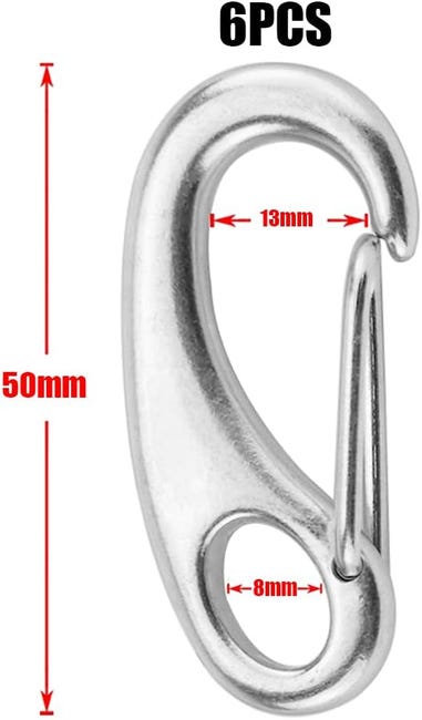 6 Moschettoni Zincati 8x80mm | Portata 250kg | Per Zaino, Campeggio E Escursionismo - Foto 3