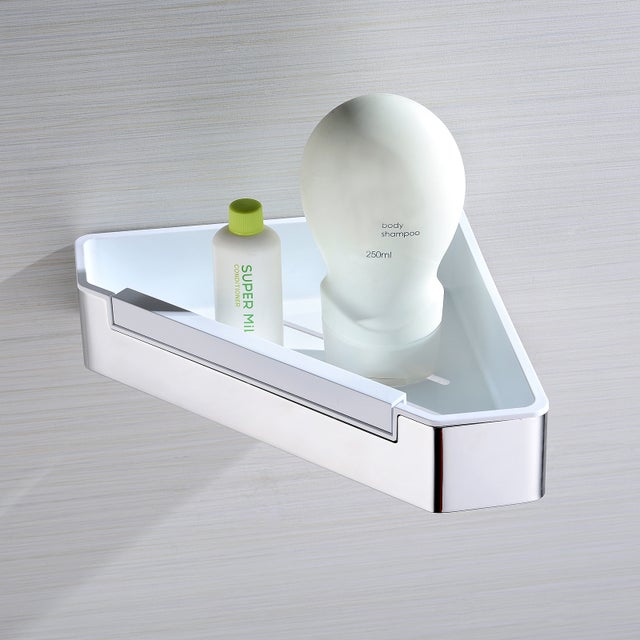 BERNSTEIN - Étagère murale d'angle de salle de bain douche et bain avec raclette - 22x22x5,3cm (LxPxH) 2 points de fixation vis - DK719 - Chrome