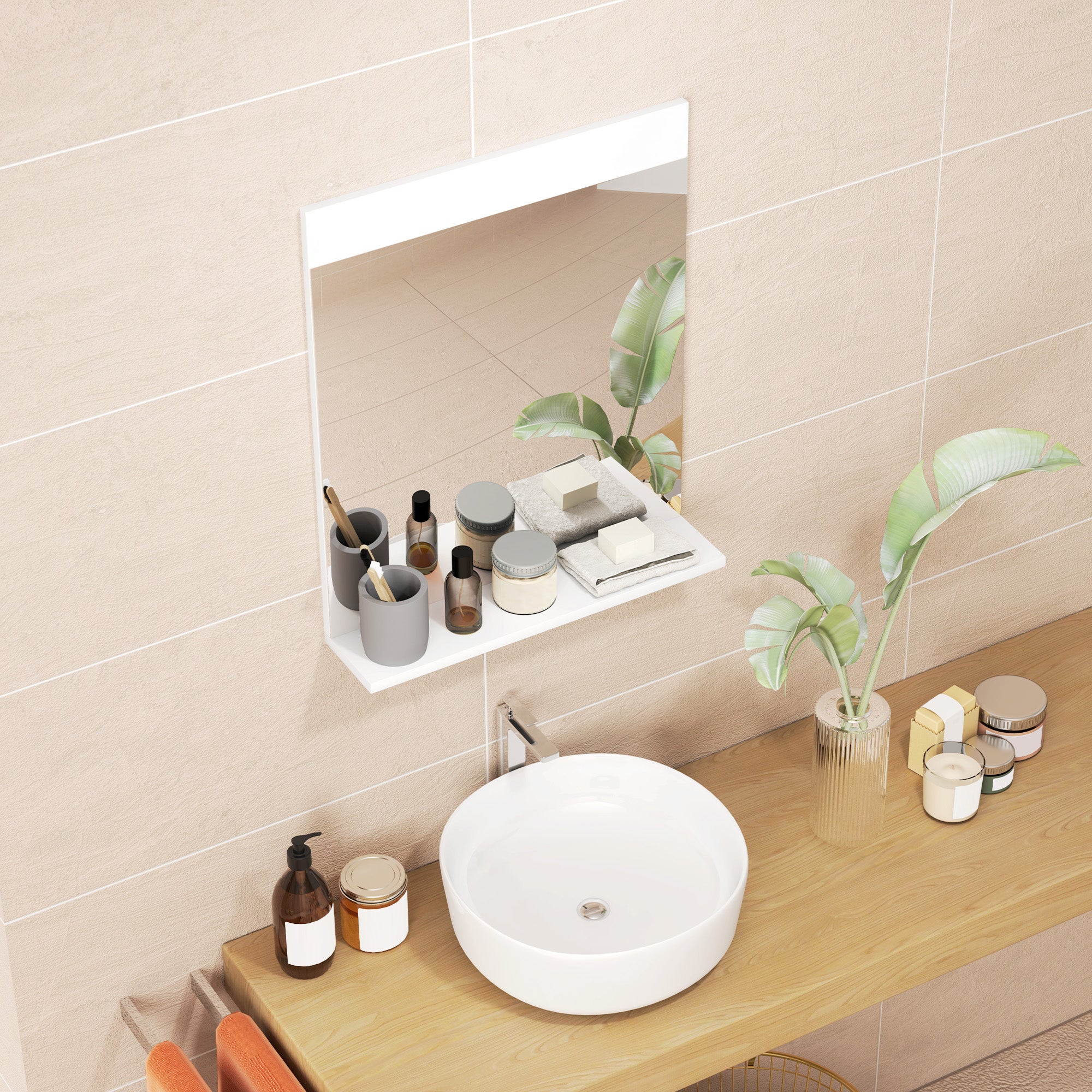 Miroir de salle de bain miroir mural avec étagère de rangement pour salon chambre 50 x 12 x 60 cm blanc - 9