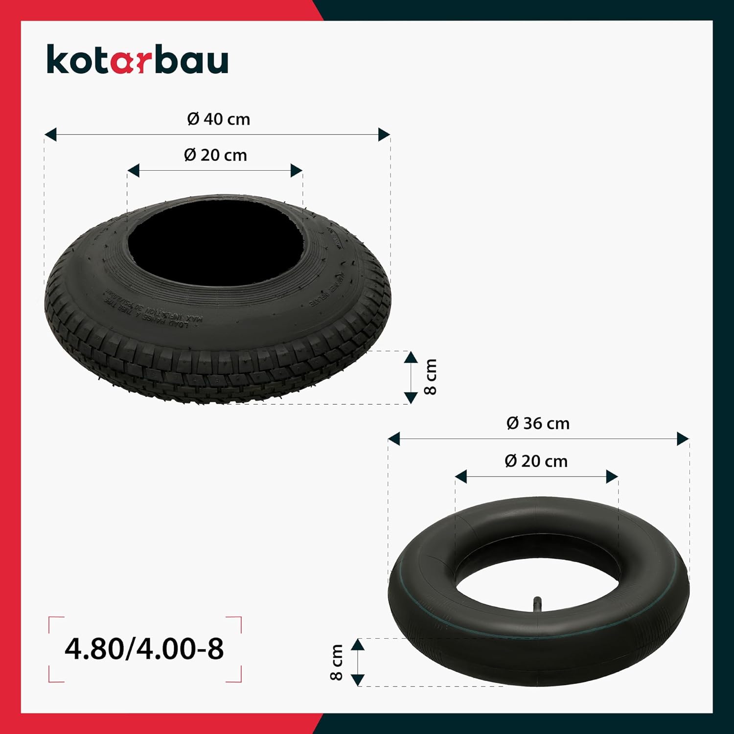 Kit Pneu + Chambre à Air 4,80/4,00-8 Pour Brouette/diable - Renforcé 2 Couches