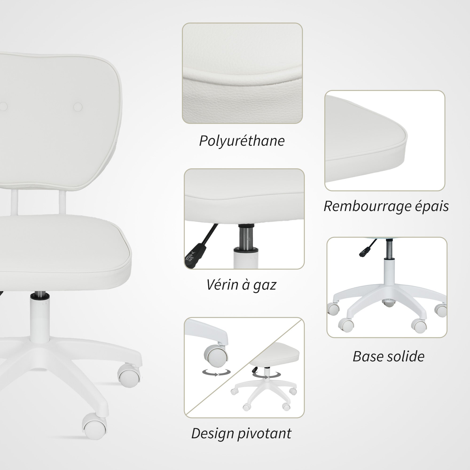 Chaise de bureau sans accoudoirs hauteur réglable polyuréthane blanc ...