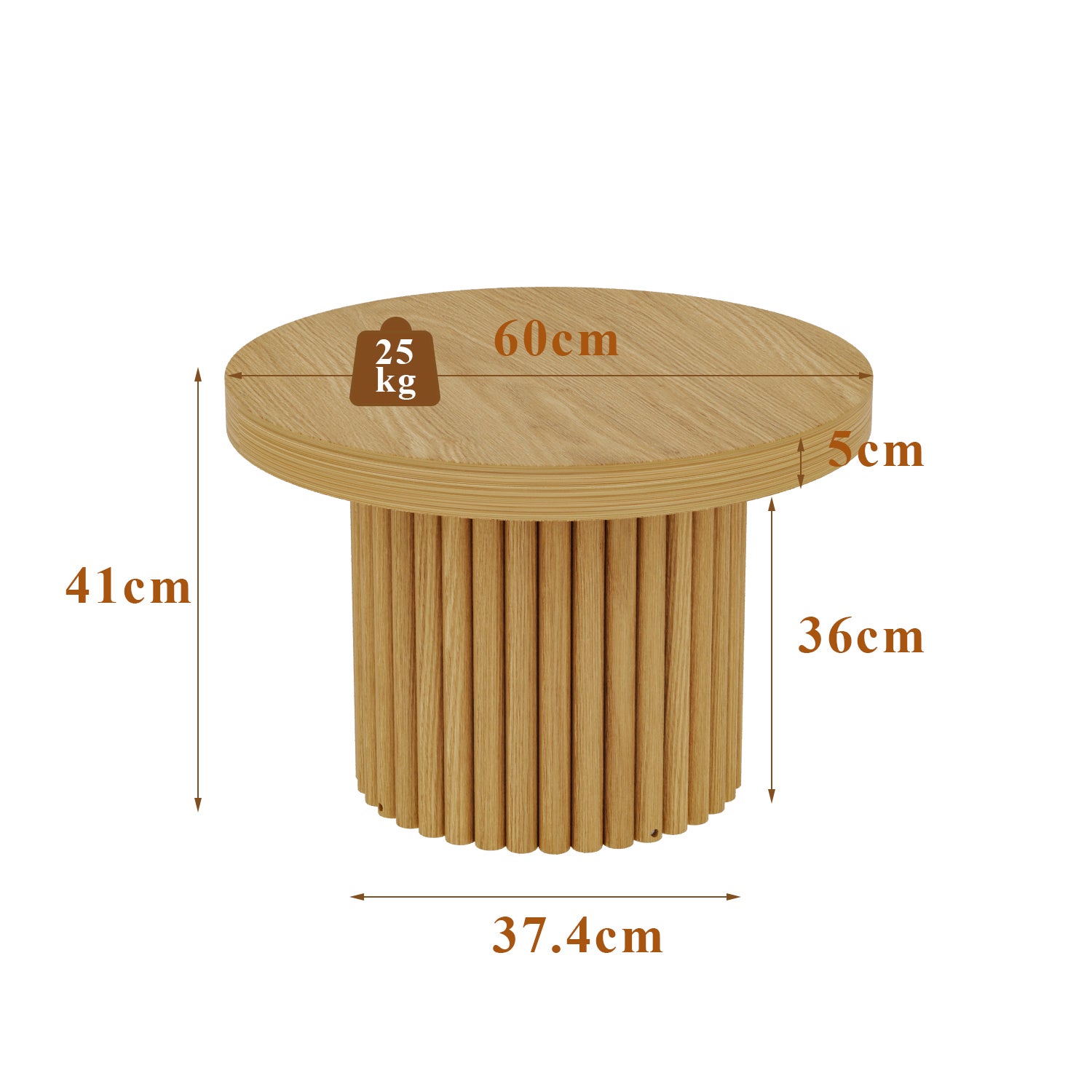 Table basse Ronde avec Aspect du Bois, Table de Salon Moderne avec Pied en forme de cylindre, 60x60x41, Naturel - 2