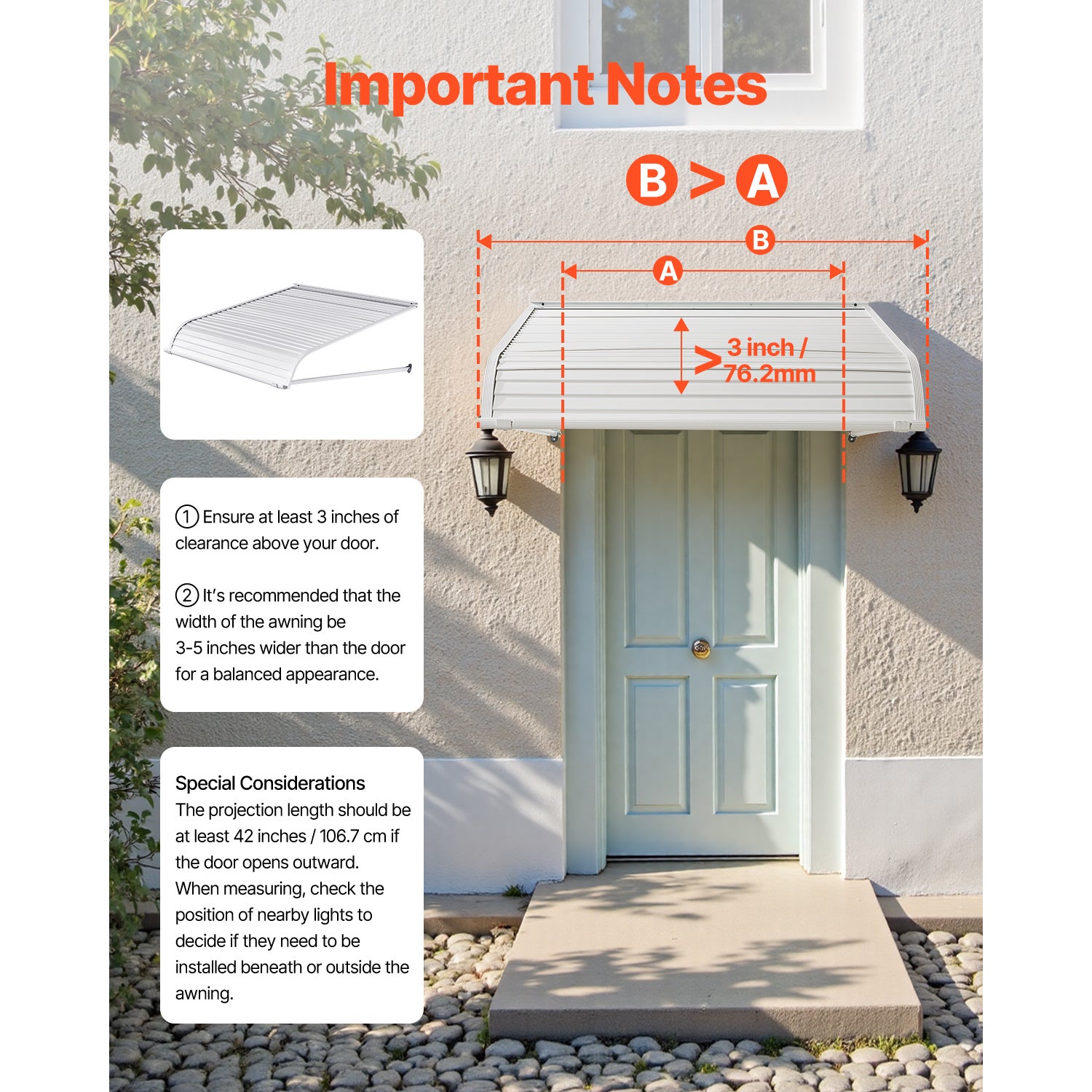 Toldo porta entrada SucceBuy 101,6x106,6 cm, marquise alumínio, proteção chuva neve sol, abrigo duradouro portas, janelas, varandas, sacadas - 5