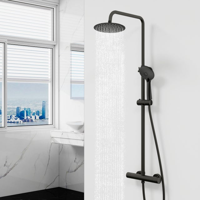 AICA Colonne de douche noire avec robinet, ensemble de douche, réglable en hauteur