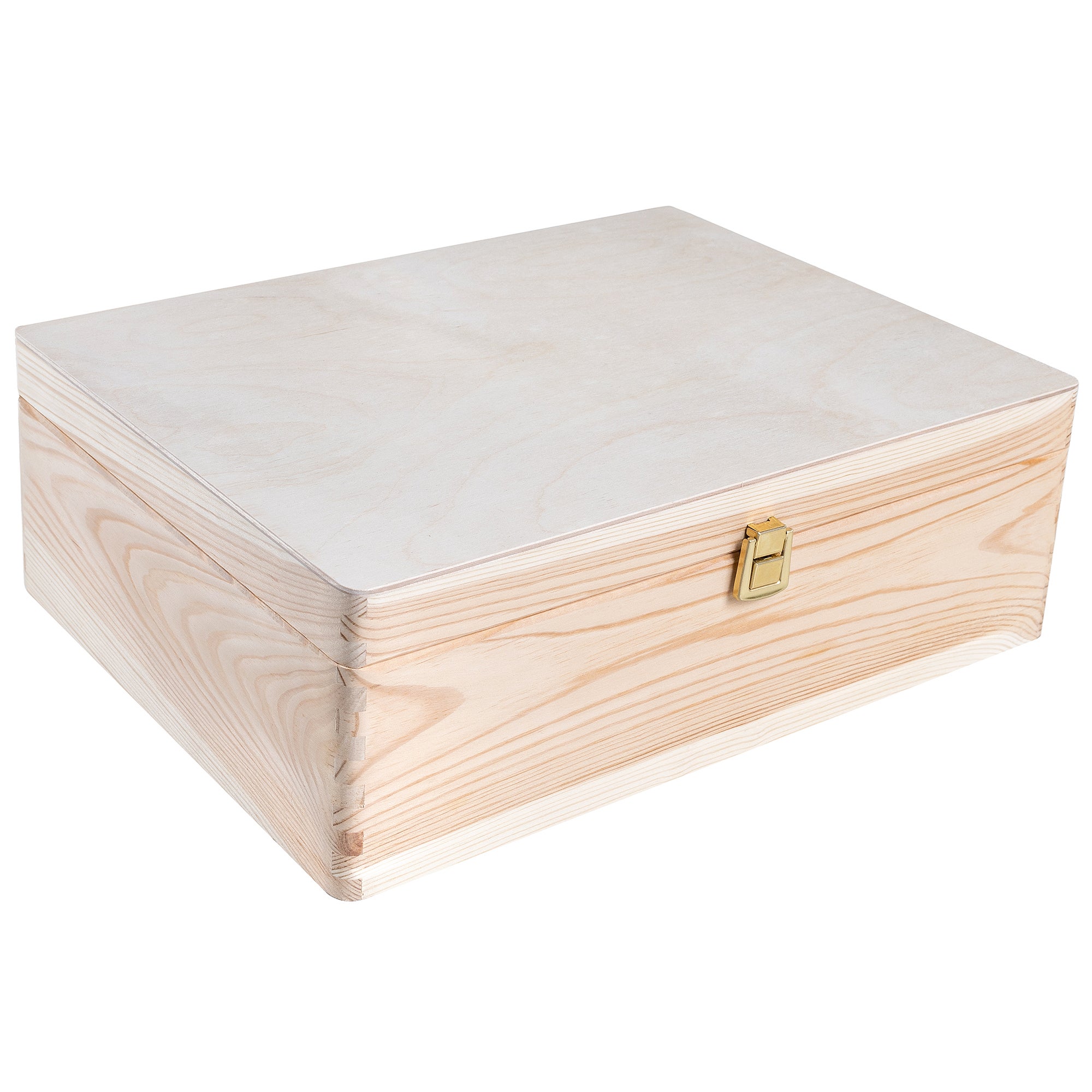 Creative Deco Boite de Rangement en Bois avec Fermoir | 40 x 30 x 14 cm (+/- 1 cm) | Non Peint et Brut | Coffre de Rangement | Boite en Bois - 4