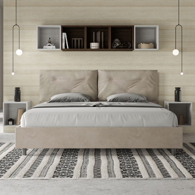 Letto matrimoniale king size con rete imbottito 200x200 microfibra